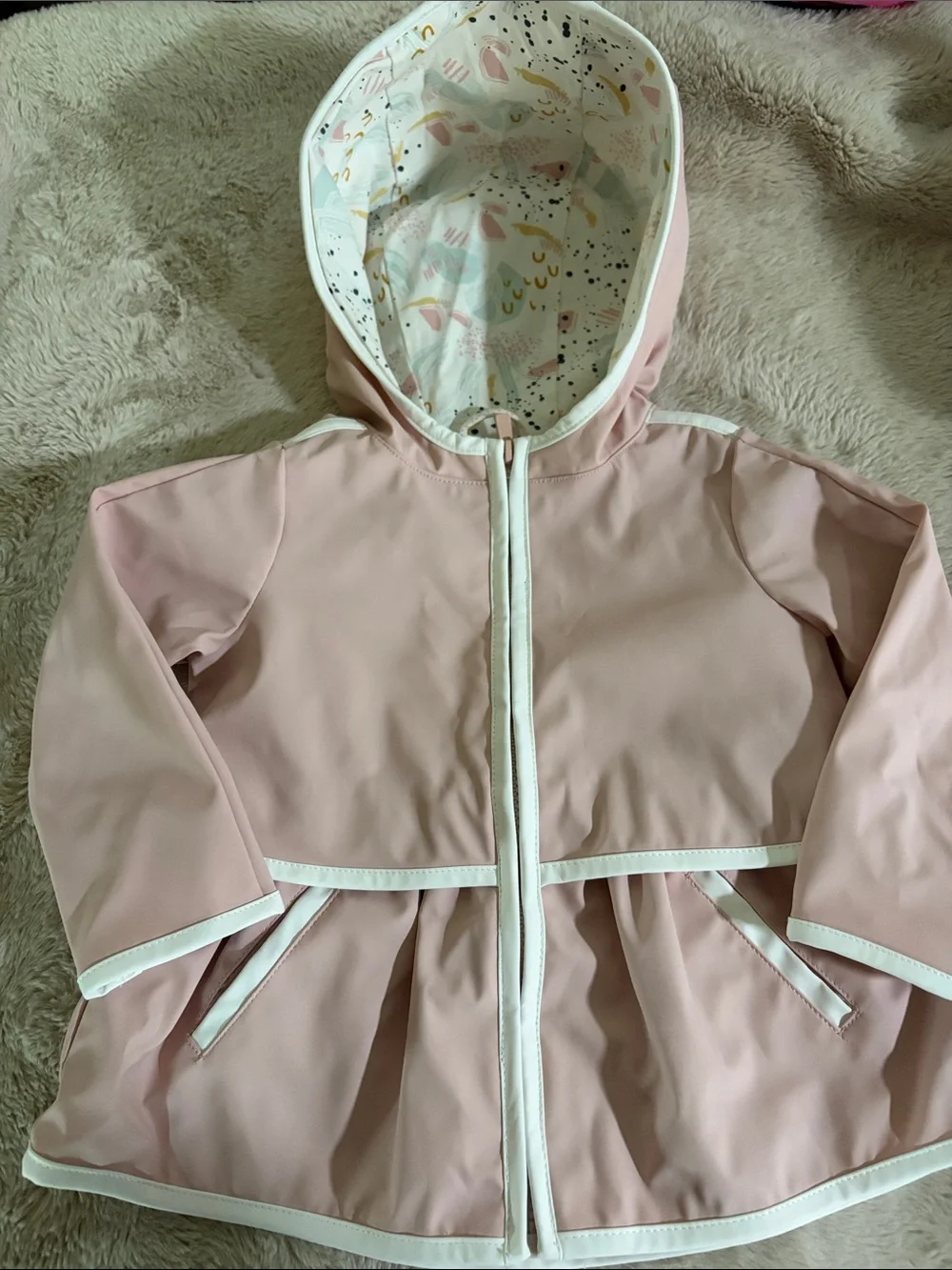 Cynthia Rowley Girls' Blush Pink Hooded Raincoat with White Trim